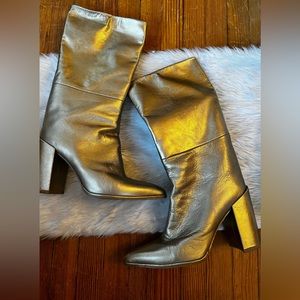 Stuart Weitzman women’s gold leather tall boots size 9